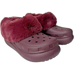Crocs Women 8 Clogs Furever Crush Lined platform 208446 dark cherry cozy slip on
